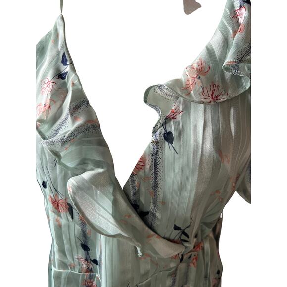 ASTR the label Women's Josie One Cold Shoulder Ruffle Floral Satin Wrap Dress - Picture 7 of 11